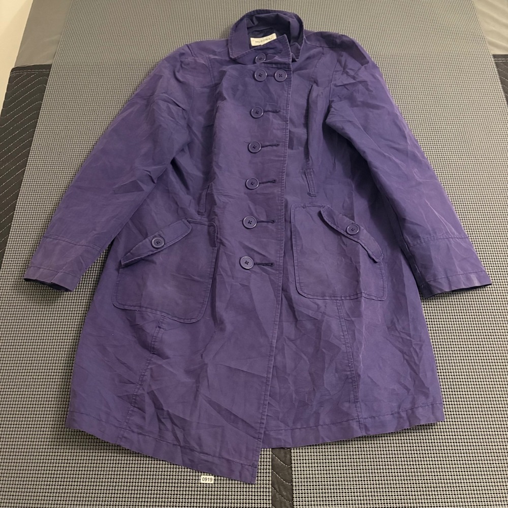 Merona Womens Purple Button Front Trench‎ Coat Jacket XXL Plus Size Mid Length